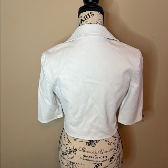 White cropped genuine Leather moto jacket - Picture 5 of 15